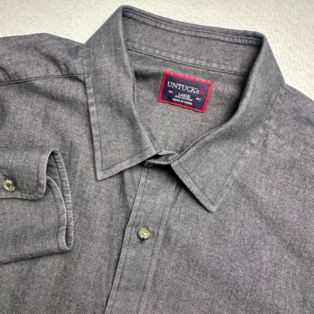 UNTUCKit Button Down Shirt Mens Large Charcoal Gray Long Sleeve Cotton 1228